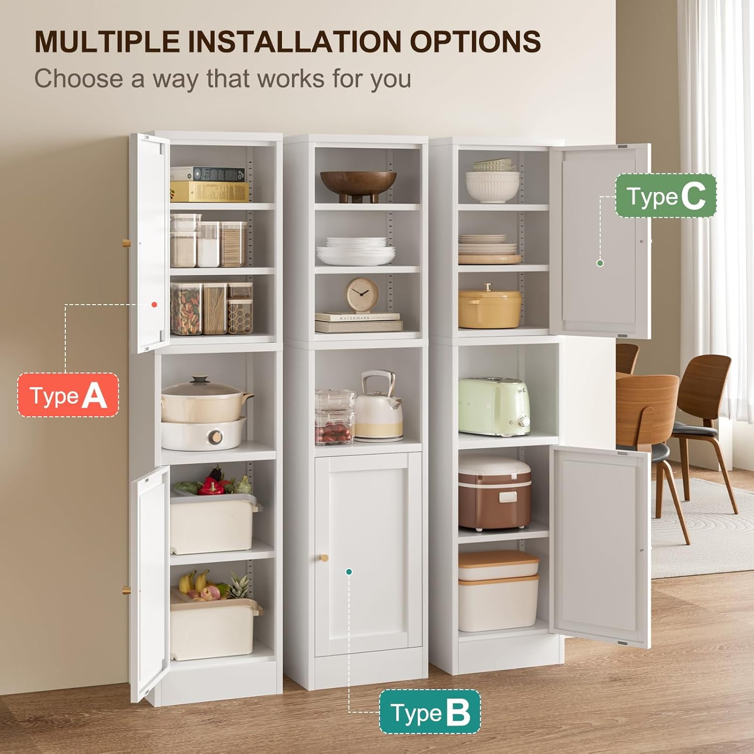 Tall Bathroom Storage Cabinet,Slim Tall Metal Cabinet with Open Compartment,Freestanding Narrow Stroage Cabinet for Bathroom, Entryway, Slim Pantry,Living Room,White