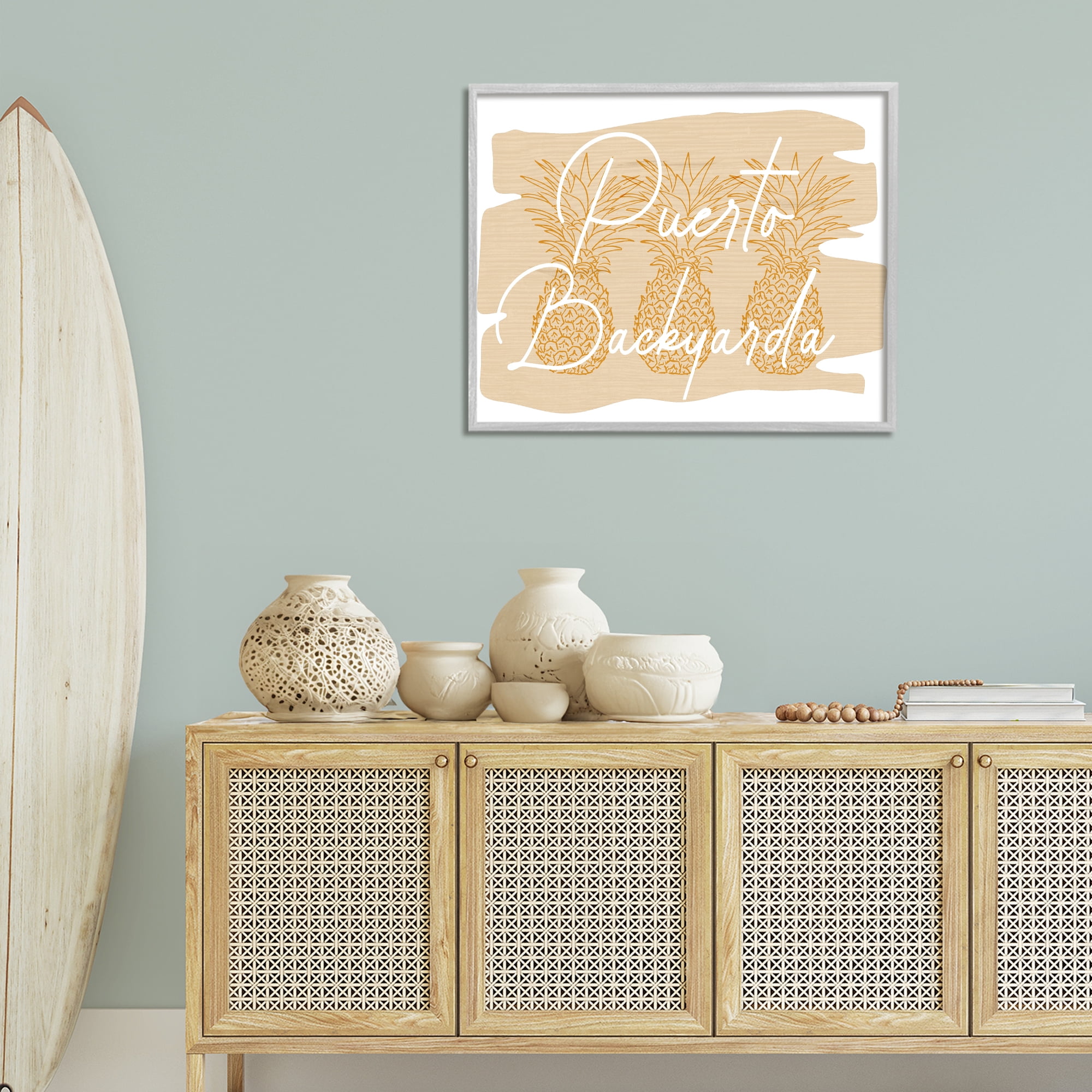 Stupell Industries Puerto Backyarda Phrase Food & Beverage Painting Gray Framed Art Print Wall Art, 30 x 24