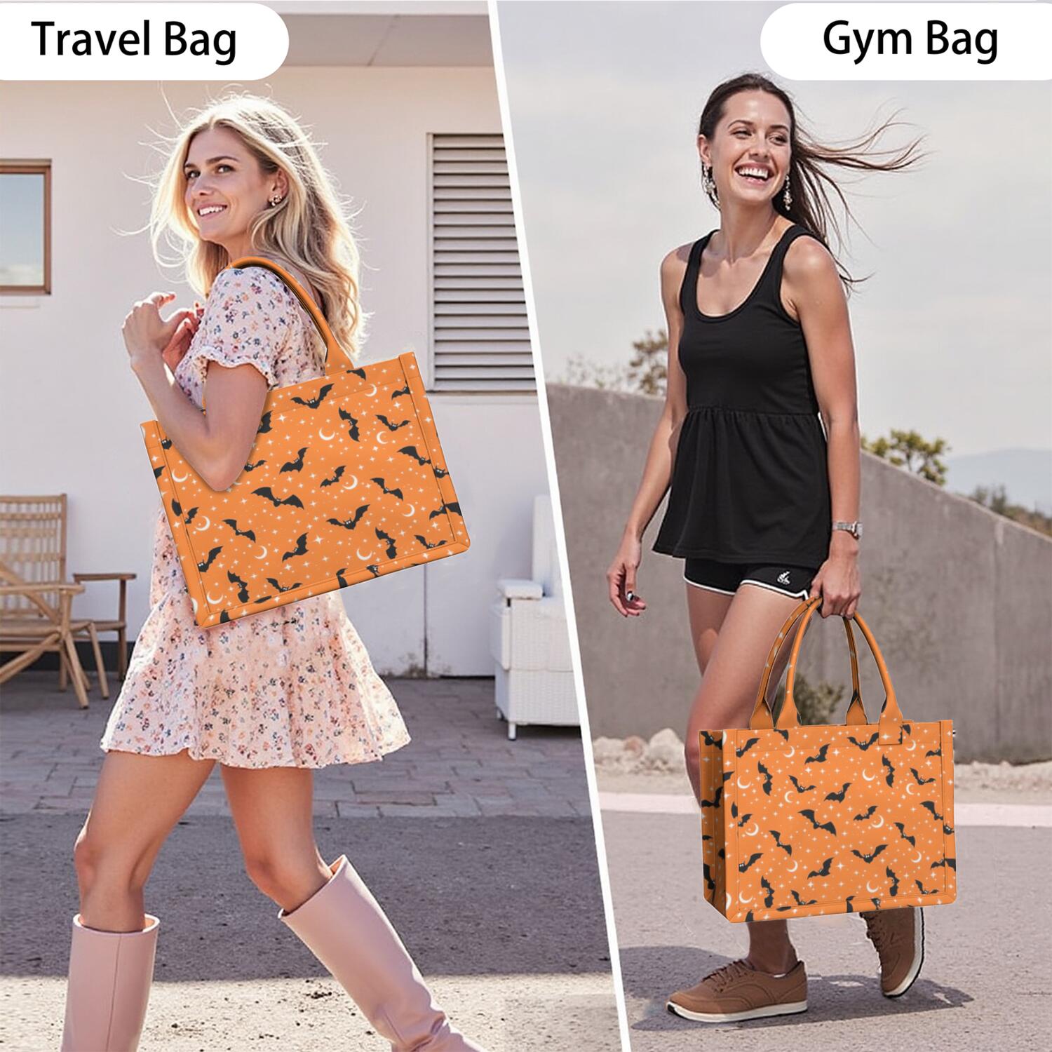 Large Capacity Tote Bag,Halloween Bats with Moons and Stars Handbag Fashion Luxury Tote Bag,15.7"x13"x 5.1" Inches,Laptop Compatible