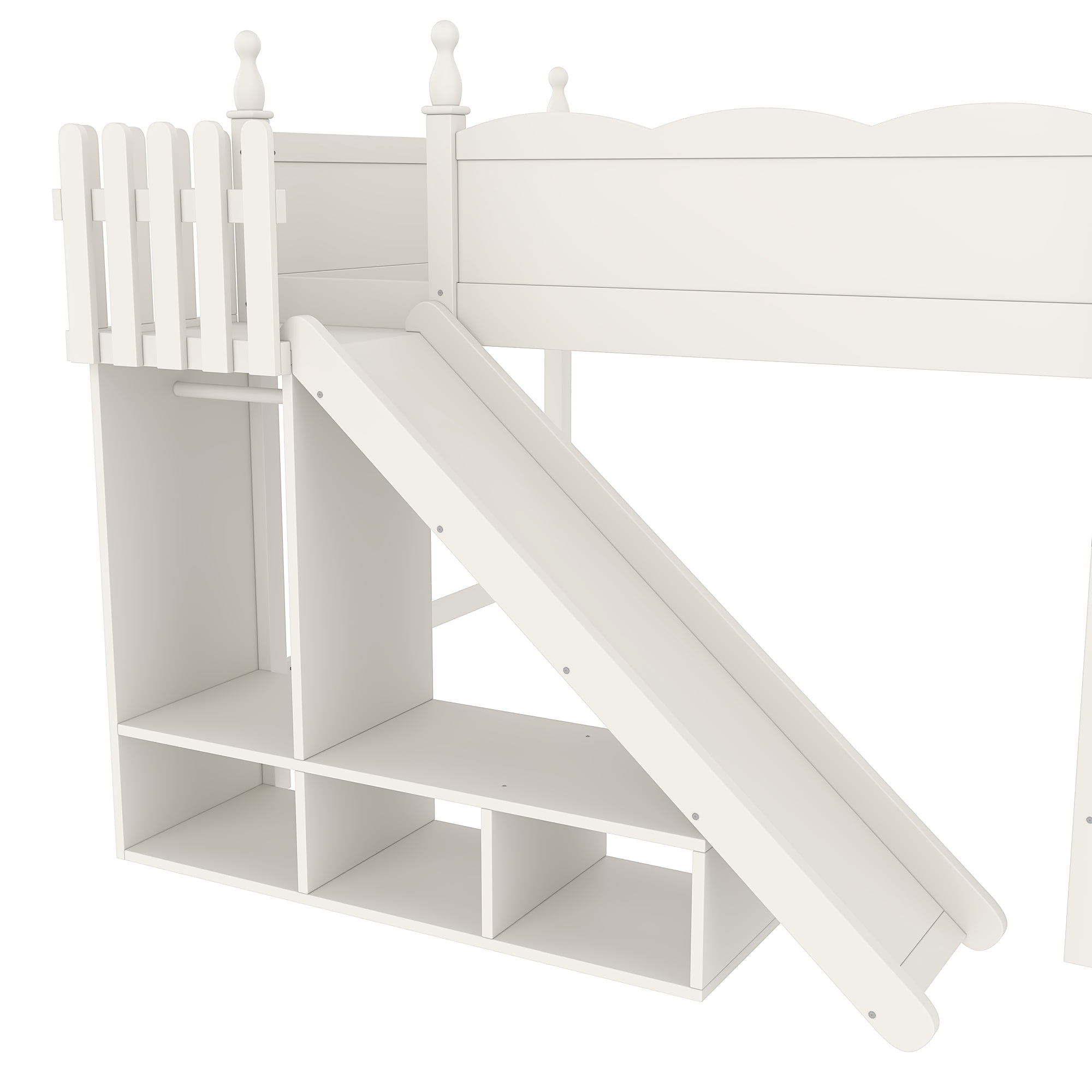 Leumius Full Loft Bed Frame with Storage Shelves and Wardrobe, Solid Wood Loft Bed with Detachable Slide and Ladders for Kids Teens Adults Beige