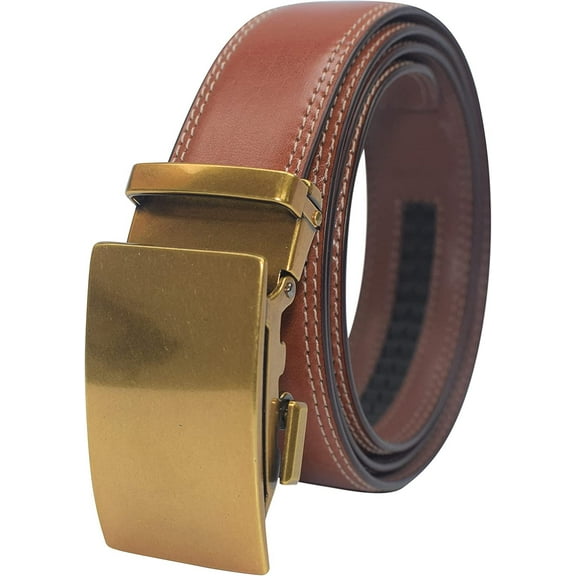 Marshal Men's Genuine Leather Ratchet Dress Belt With Automatic Buckle Tan Buckle2, 42"