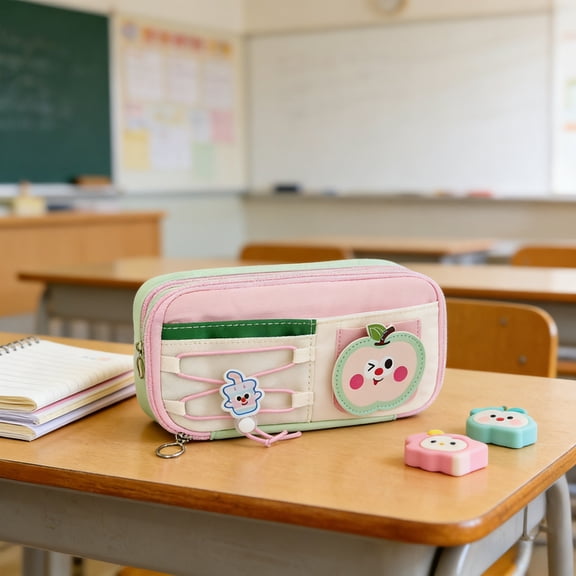 Dmlowu Large Capacity Pencil Case, Cute Multi Pocket Pen Pouch with Elastic Strap, Portable Stationery Organizer Bag for Office Supplies