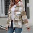 thumbnail image 7 of Fall Jacket Women Plaid Fleece Sherpa Zipper Lapel Coat With Pocket Color Block Warm Winter Clothes, 7 of 7