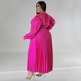 thumbnail image 3 of AURA Plus Size Long Sleeve Pleated Maxi Dress Women Round Neck Elegant Fall Winter Dress, 3 of 8