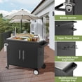 thumbnail image 5 of Outdoor Grill Table with Sink, Metal Grill Cart With Storage Cabinets, 304 Stainless Steel Sink, Outdoor Kitchen Island with Wheels for Lawn, Garden, 5 of 9