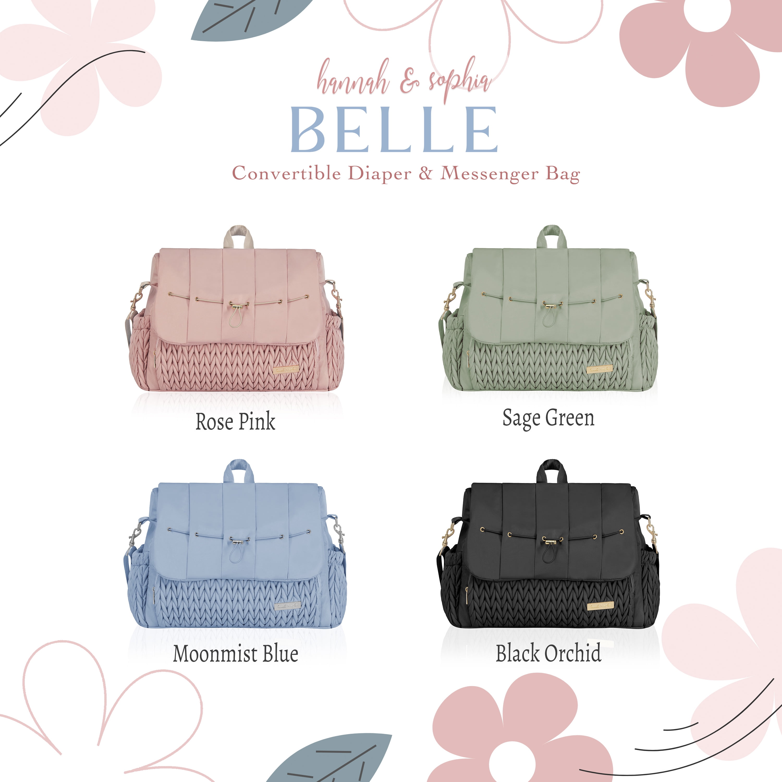 Hannah & Sophia Belle Convertible Diaper Backpack & Messenger Bag, Moonmist Blue