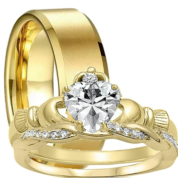 LaRaso Co His Her Wedding Set Couples Rings Claddagh Celtic Wedding Bands for Men Women 10 10