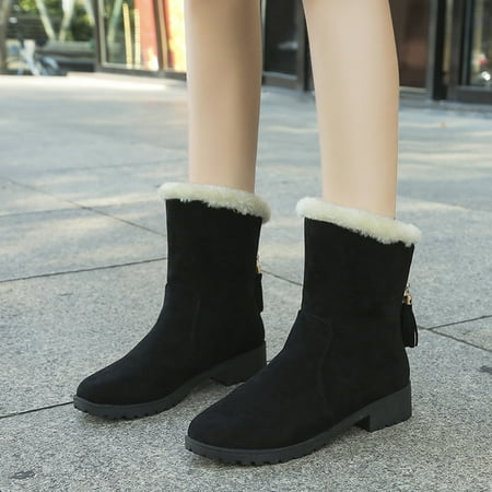 

Foraging dimple Women s Short Thermal Boots High Top Suede Round Head Cotton Shoes Snow Boots Black