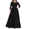 thumbnail image 2 of Aueoeo Womens Midi Dresses with Sleeves, Women's 3/4 Sleeve Maxi Dress Crewneck Loose Plain Casual Tie Waist Long Dresses Party Cocktail Dress, 2 of 6