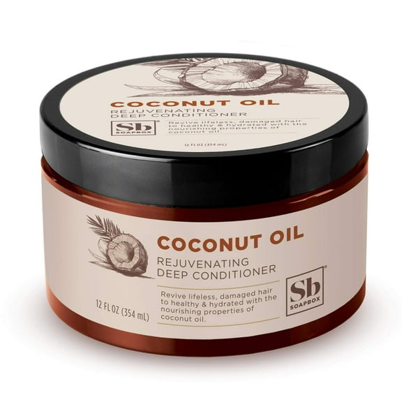 Soapbox Deep Conditioner, Hydrating & Rejuvenating Coconut Oil Treatment for Natural, Curly, Dry or Damaged Hair, Vegan Conditioner Sulfate, Paraben & Cruelty & Silicone Free, 12 Fluid Ounces