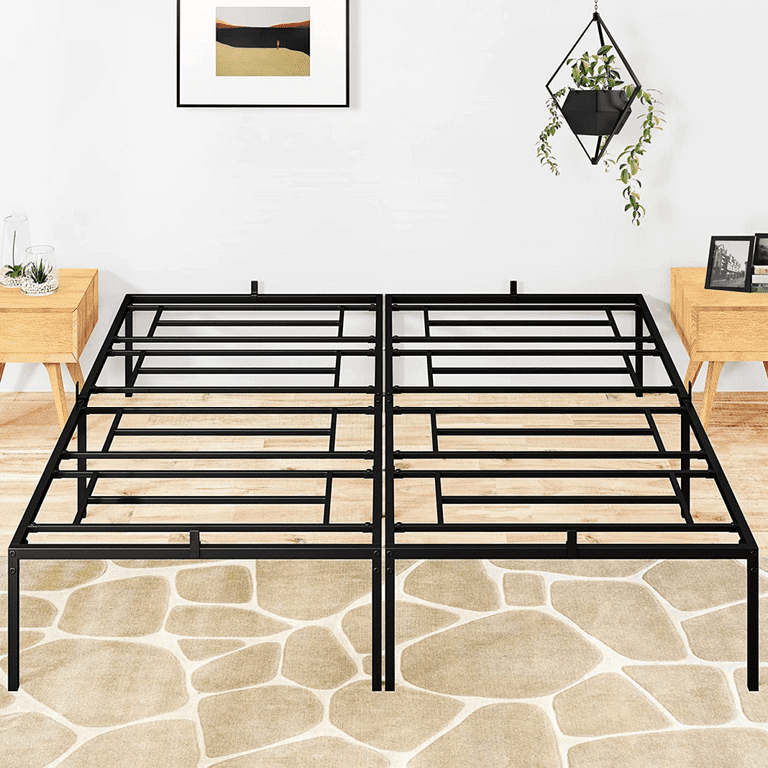 Metal Platform Bed Frame with Large Storage Space Heavy Duty Steel Slats No Box Spring Needed Easy Assembly Non Shaking and Non Noise Support