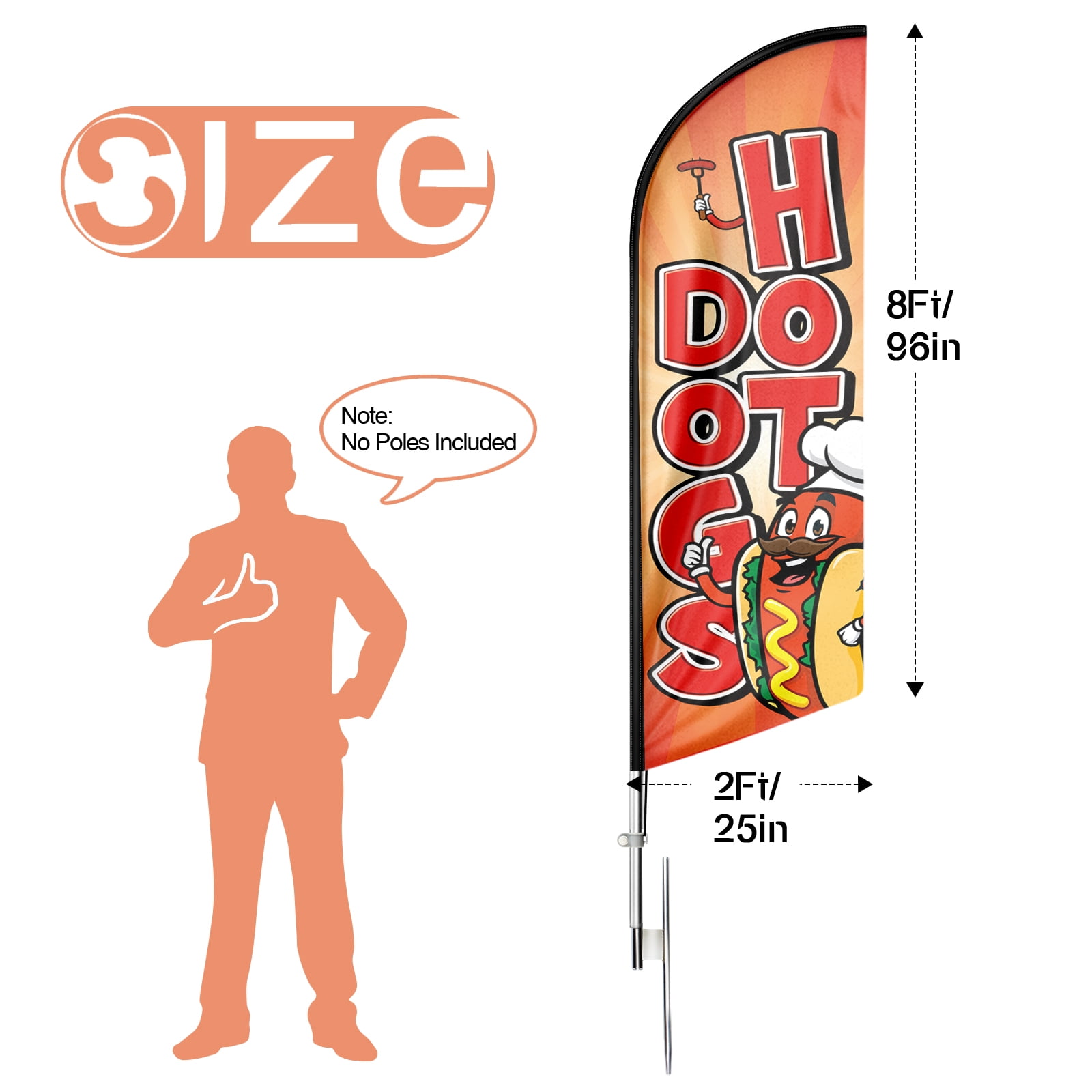 Hot Dogs Sign Feather Flag ,8FT Hot Dogs outdoor advertising flag, Hot Dogs Business Sign,Hot Dogs Swooper Flag（FLAG ONLY）