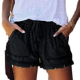 thumbnail image 2 of LYMAYTER Women Denim Shorts Elastic Drawstring Jean Shorts for XS-3XL Loose Fringe Border Female Jean Shorts, 2 of 8