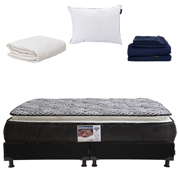 Colchón King Size Spring Air Omega con Box negro Almohada One Sábanas Softy Protector de Colchón