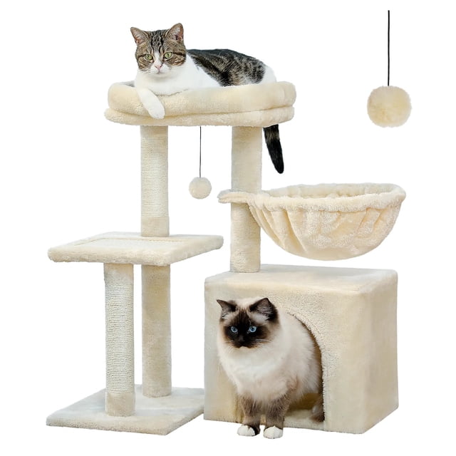 Cat tree Cat Tower for Indoor Cats 2 Styles Cat Activity Tree with Cat Scratching Posts Big Hammock and Removable Top Perch Grey ShopWise Round