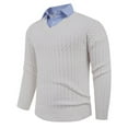 thumbnail image 4 of Men's V Neck Cable Knit Sweater with Faux Shirt Collar Long Sleeve Pullover Top, 4 of 9