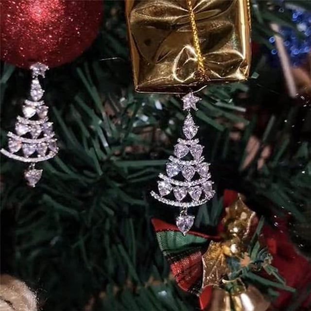 Pendientes de Cristal Ganfancp Brillante Diamante Borla Árbol de Navidad 925 Aguja 1 Par