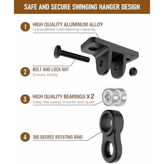 Heavy Duty Porch Swing Hangers Kit, with Screws Bolts for Wooden Sets Playground Porch Patio Yoga Seat Indoor Outdoor Hanging Snap Hooks (2 Pack Black)