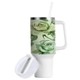 thumbnail image 2 of 40 Oz Car Handle Water Bottle Water Cup Water Bottle Water Jug Coffee Cup Travel Water Bottle Green Roses, 2 of 8