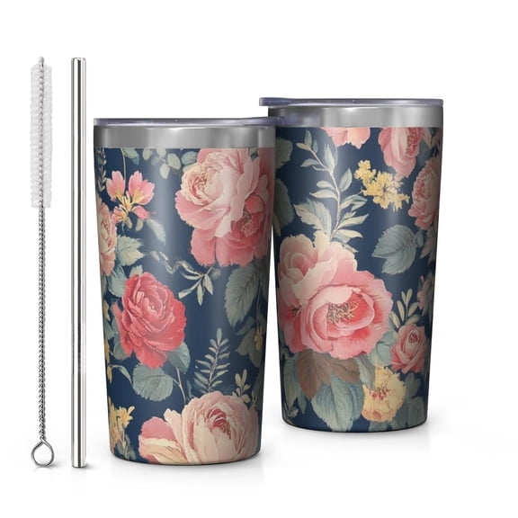 Pioneer Flower 10oz Tumblers Stainless Steel Tumbler with Lid and Straw,Vacuum Insulated Double Wall Travel Tumbler Cups with Cleaning Brush for Coffee, Tea