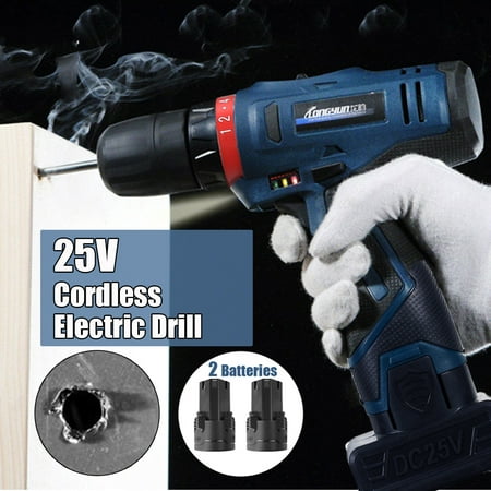25V Lithium Ion 2-Speed 2/5'' Wireless Drill Rechargeable Cordless Electric Drill Driver Kit with 2Pcs Batteries +