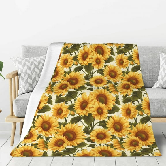 Hirioo Romantic Elegant Sunflower for Flannel Blanket, Cozy and Warm Throw for Bed or Couch ,Perfect for All Seasons-40"x30"