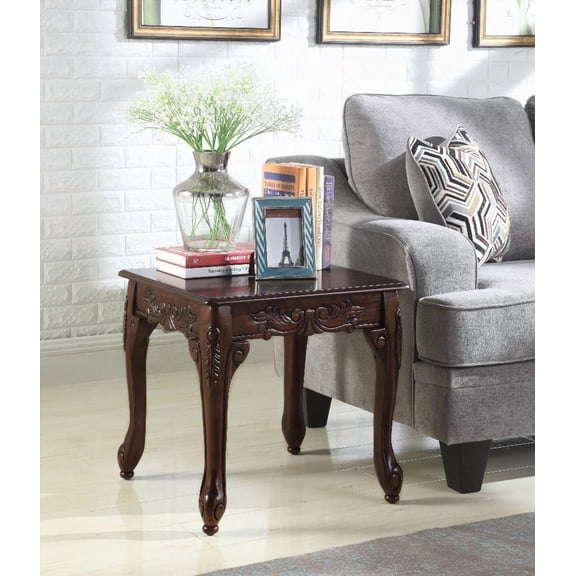 Traditional Dark Cherry Finish Ornate Wood End Table with Claw Feet