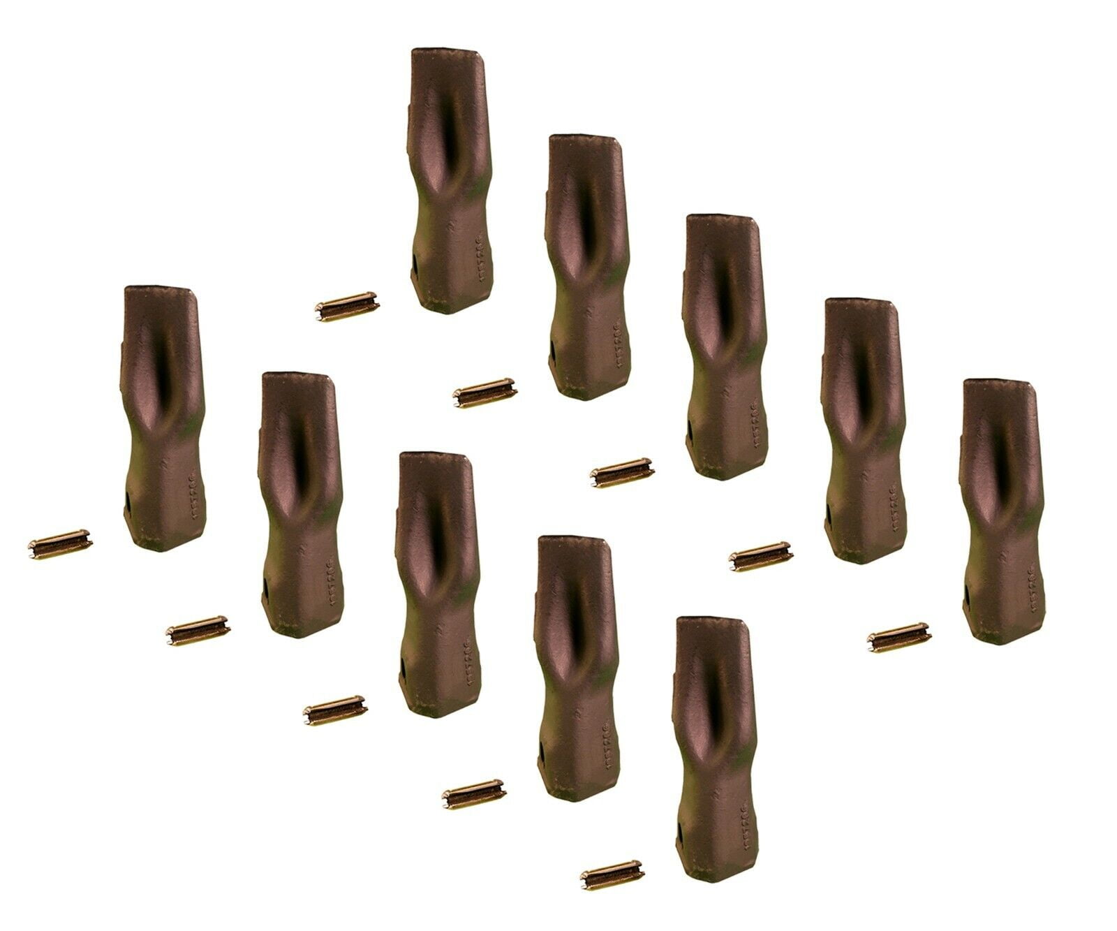 10 Backhoe Bucket Teeth 1957206 Long Tip, w/ Pin, fits CAT DRS200
