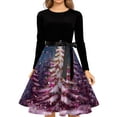 thumbnail image 4 of Women's Fashionable and Elegant Autumn and Winter Long-sleeved Christmas Tree Print Dress for Holiday Parties and Casual Wear, Stylish Women's Seasonal Dress,Purple Pink,M, 4 of 4