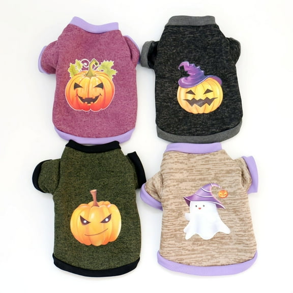 4 Pcs Halloween Dog Shirt Halloween Dog Clothes Pumpkin Pet Printed Funny Scary Dog Apparel Halloween Party Supplies for Pet Dog Cat