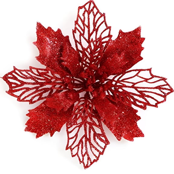 VANIDO 12 Pieces Glitter Poinsettia Flowers for Christmas Tree Decoration Artificial Christmas Flowers