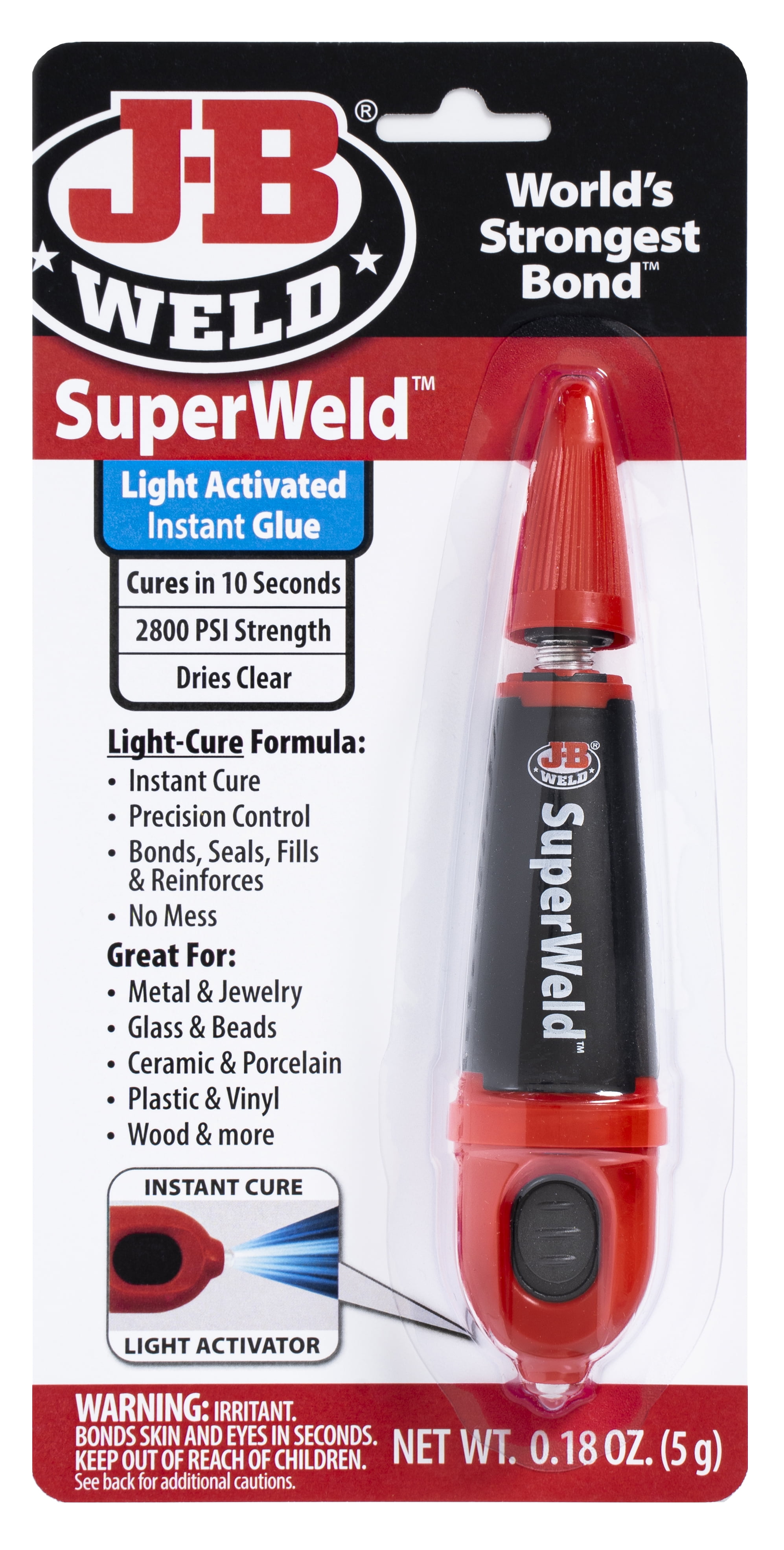 J-B Weld 33301 SuperWeld Light-Activated Instant Glue, Multi-Surface