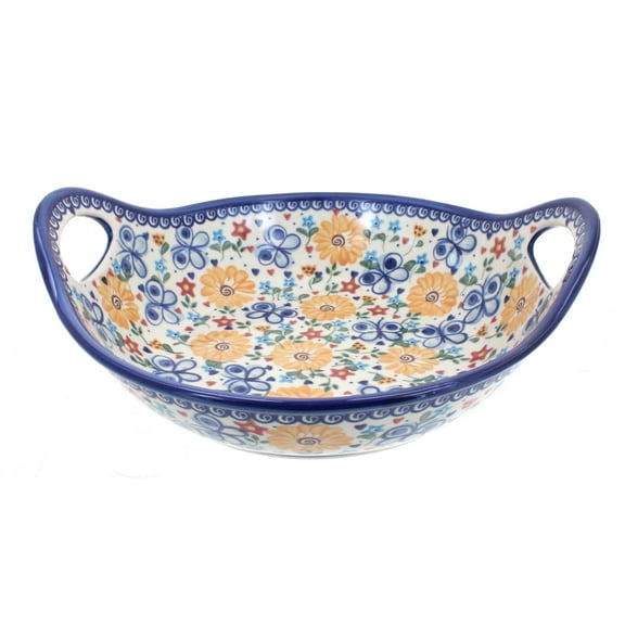 Blue Rose Polish Pottery Butterfly Deep Bowl with Handles