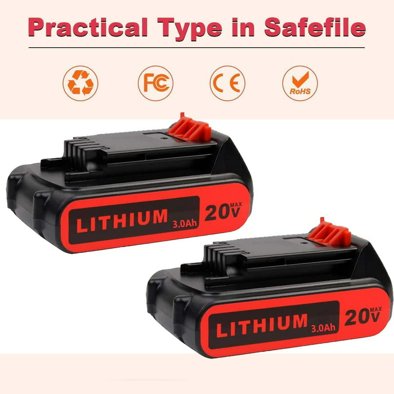 2.0Ah For Black & Decker 20V Lithium MAX Battery 20 Volt Li-Ion LBXR20  LBXR2020