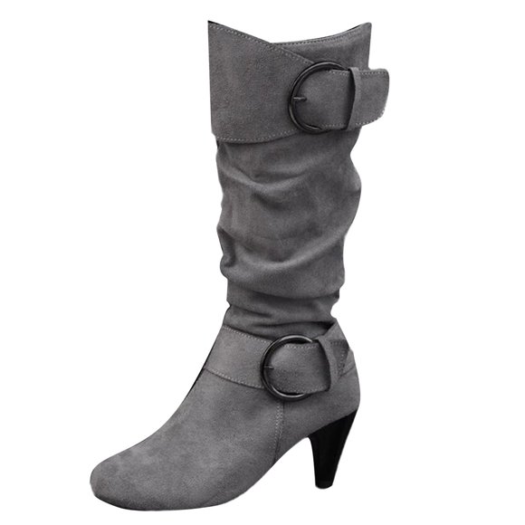 Wensltd Knee-High Boots for Women Comfortable and Fashionable Fall Winter Kitten Heel Shoes