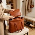 thumbnail image 6 of yulier Leather Squeeze Storage Pouch for Purse, Small Makeup Bag for Women, Coin Purse Waterproof Portable Travel Cosmetic Bag, 7"x5.5", Brown, 6 of 6