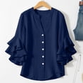 thumbnail image 7 of ClodeEU Womens Ruffle 3/4 Sleeve Blouse Tops ,V Neck Business Casual Blouses Shirts with Buttons Navy,Womens Plus XXXL, 7 of 7
