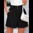 thumbnail image 4 of Pantalones Cortos de Trabajo Informales para Mujer, de Verano 2025, con Cintura Alta Elástica, Plisados, Aberturas Laterales y Bolsillos. Negro L, 4 of 9
