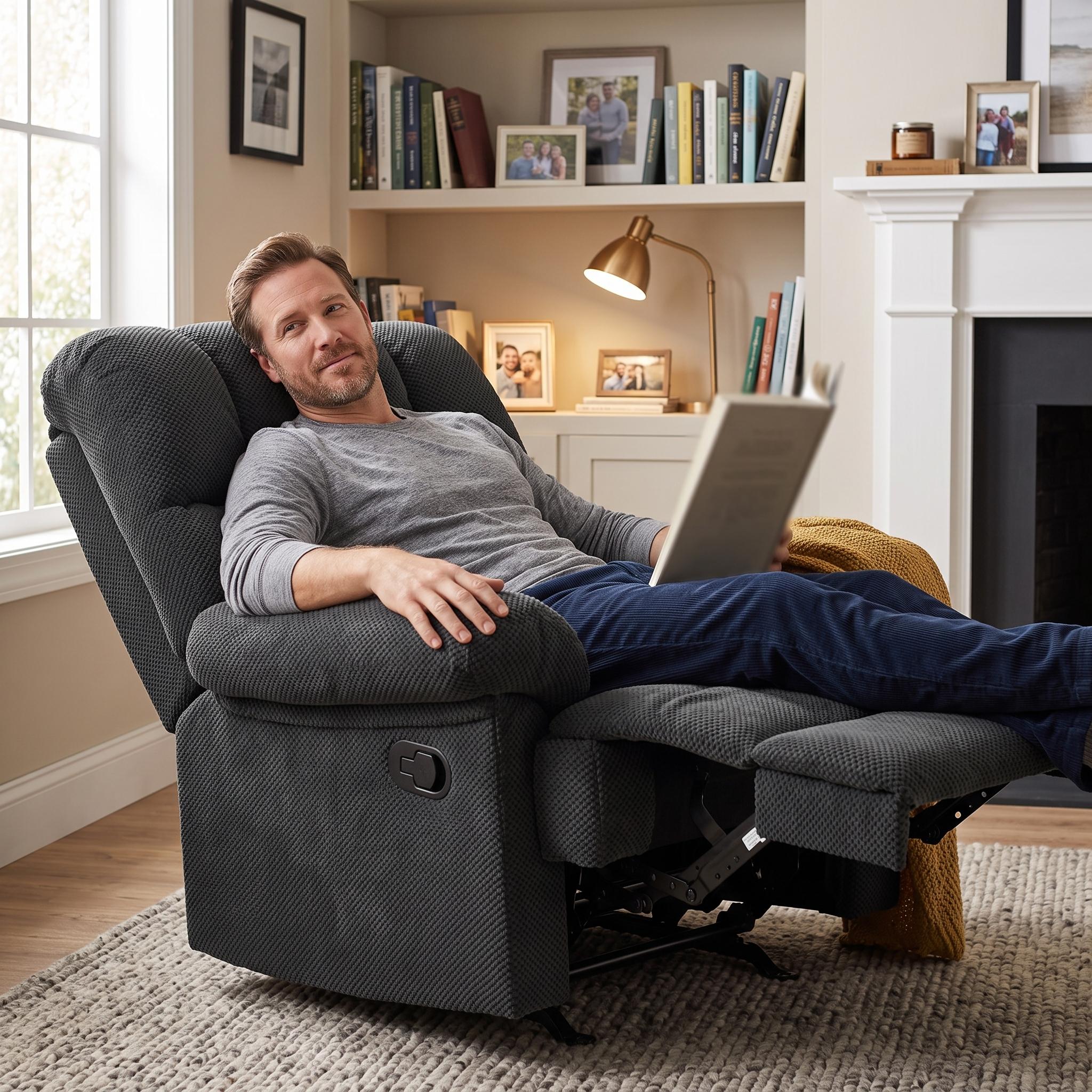 Homy Casa Rocking Recliner Chair, Manual Fabric Recliner with Footrest for Living Room, Dark Gray
