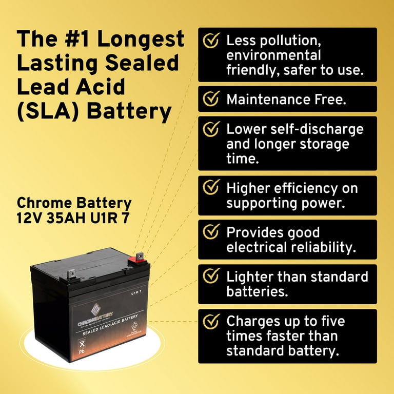 Chrome Battery 12V 35AH T3 - AGM Maintenance-Free Battery For Lawn Equipment & Solar