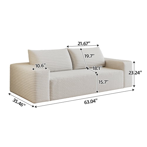 MAYEERTY 63" 2-Seater Sofa Camel Corduroy Deep Seat No Assembly Living Room/Bedroom/Conference Room