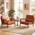 thumbnail image 2 of Gymax 2PCS Faux Leather Upholstered Armchair w/ Lumbar Pillow Removable Back Brown, 2 of 10