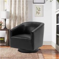 JERFIT Modern Swivel Accent Chair with Wood Base, PU Leather Upholstered Armchair for Living Room, Black