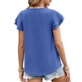 thumbnail image 2 of Patlollav Summer Blouses For Women Crewneck Short Sleeve T Shirts Solid Color Hollow Out Ruffle Lace Tops, 2 of 6
