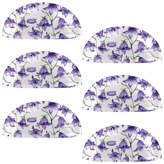 PhooArto 6 Pcs Cup Drawer Pulls, Watercolor Purple Bellflowers Pattern Shell Shape Handles Cabinet Knobs for Dresser Cupboard Closet Wardrobe with Screws