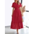 thumbnail image 3 of PRETTYGARDEN Womens Summer Maxi Dress Short Sleeve V Neck Hollow Out Eyelet A Line Long Flowy Beach Vacation Dresses, 3 of 9