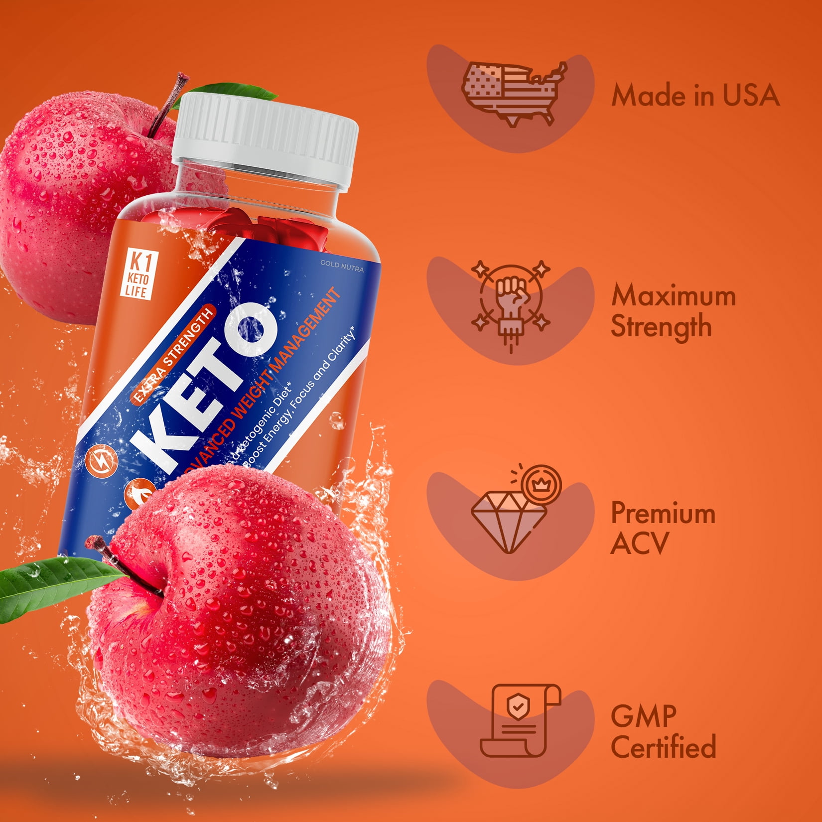 K1 Life Keto ACV Gummies, Maximum Strength Formula (3 Pack)