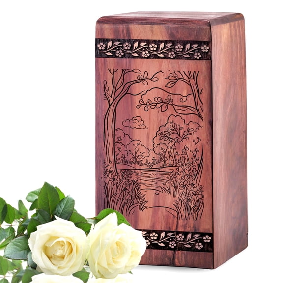 Mountain Urn - Wooden Funeral Urns for Human Ashes Adult - Mountain Wood Cremation Urns for Family Ash - Keepsake Urns - 10Inch, Large Size - Single 1Pcs