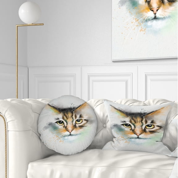 Designart Strong Look of Cat Watercolor Sketch - Animal Throw Pillow - 12x20
