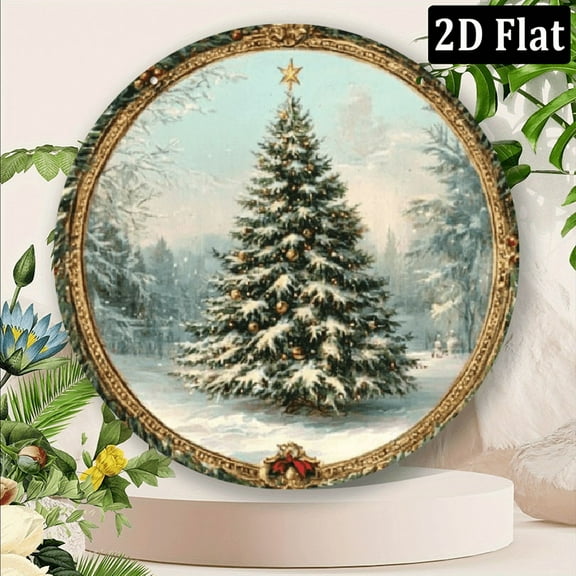 1pc Rustic Christmas Tree Aluminum Sign, 8x8 Inches - Vintage Snowy Scene Wall Decor with Golden Star, Ideal for Home, Cafe, Restaurant _ Indoor_Outdoor Festive Art, Perfect Holiday Gift, Christmas